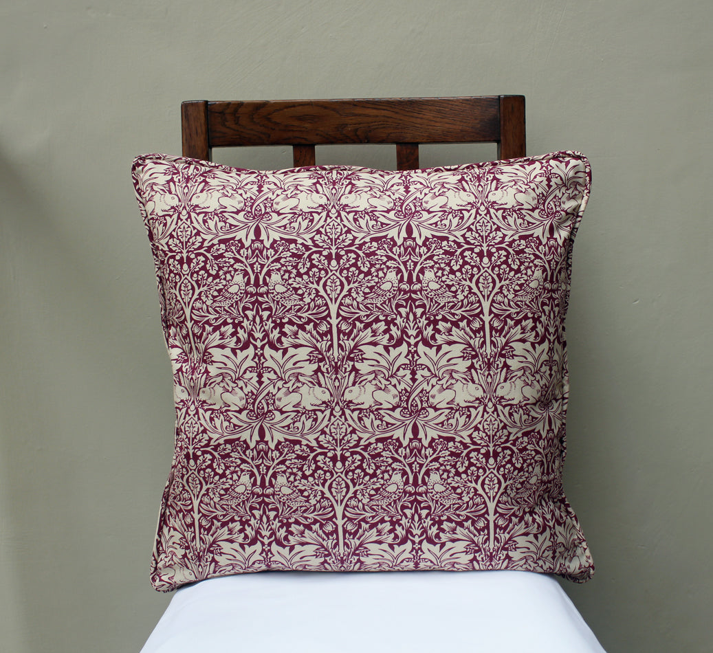 William Morris Brother Rabbit Red Cushion Piped Edge
