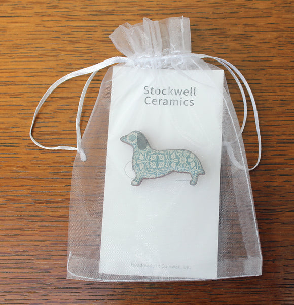 Stockwell Ceramics William Morris Dachshund Brooch