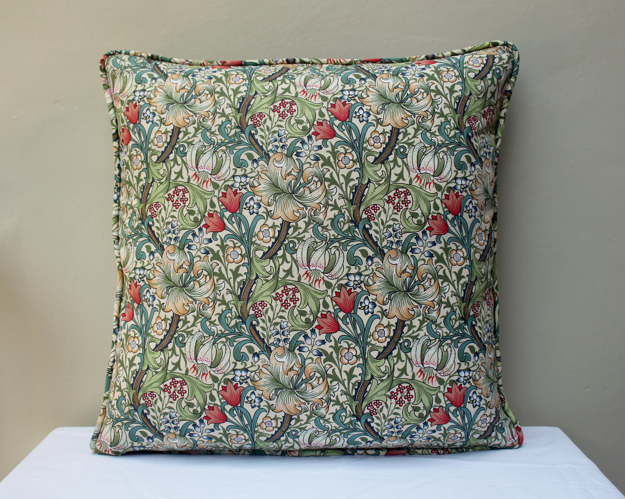 William Morris Golden Lily Piped Edge Cushion Cover