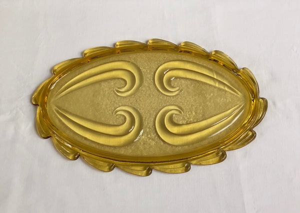 Vintage Art Deco Pressed Amber Glass Dressing Table Set: 7 Pieces