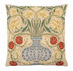 <p>Fine quality jacquard loom woven tapestry cushion with a beige velvet back in a design inspired by William Morris's flowerpot motif.</p>