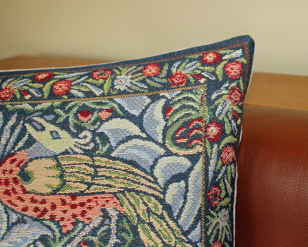 William Morris Peacock and Dragon Blue Tapestry Cushion 18"