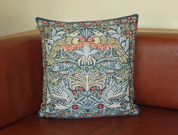 Hines of Oxford William Morris Peacock and Dragon Blue Tapestry Cushion 18"
