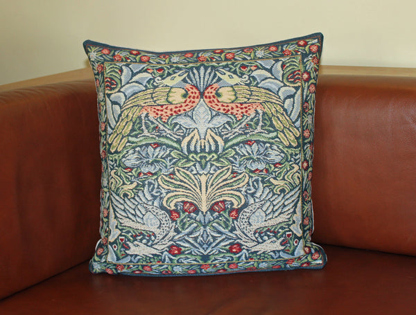 William Morris Peacock and Dragon Blue Tapestry Cushion 18"