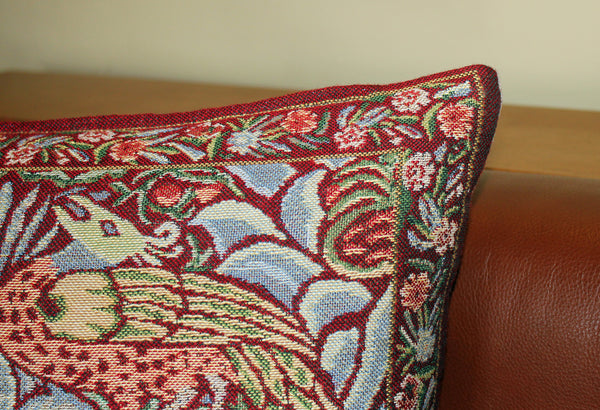 William Morris Red Peacock and Dragon Tapestry Cushion 18"