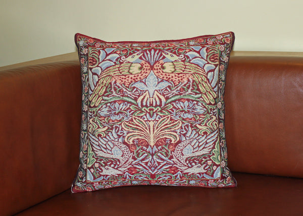 William Morris Red Peacock and Dragon Tapestry Cushion 18"