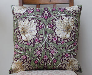 <p>Cotton filled cushion in William Morris Pimpernel Aubergine print made from Morris & Co. Sanderson fabric.</p>