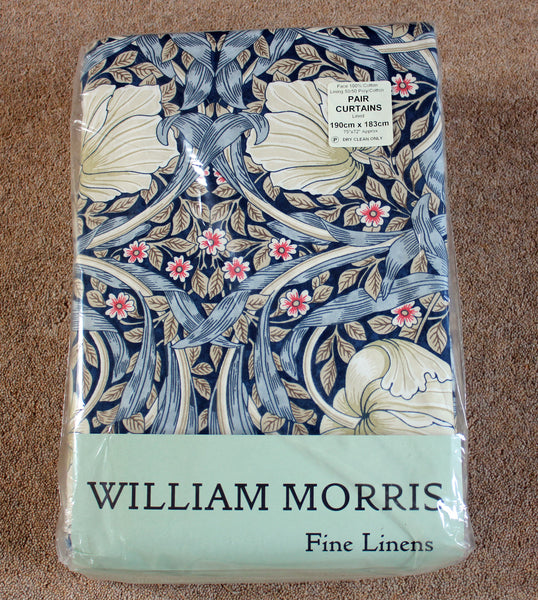William Morris Pimpernel Blue Lined Curtains 190 cm x 228 cm