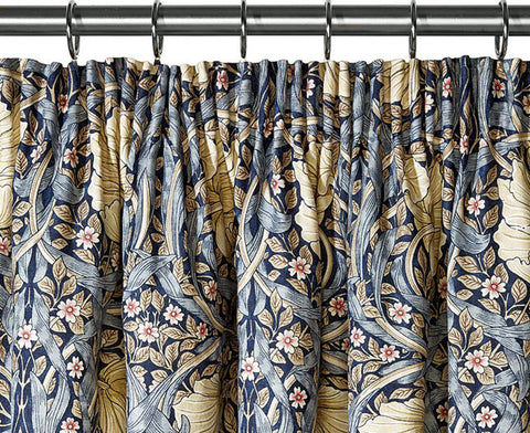 Pair of William Morris Pimpernel Blue Lined Curtains in 3 lengths