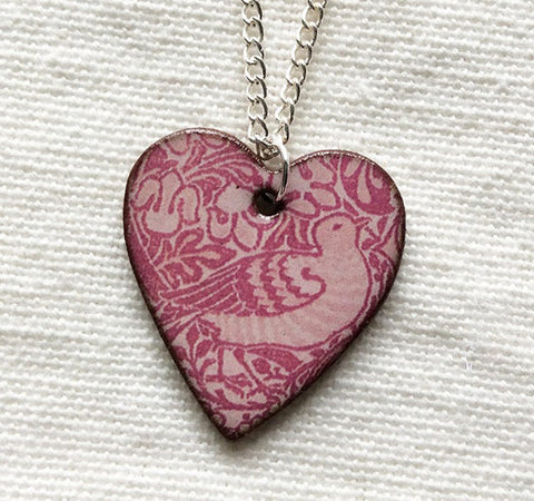Stockwell Ceramics William Morris Dove and Rose Pendant Necklace