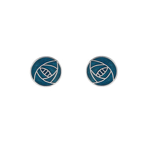 Sea Gems Mackintosh Enamel Turquoise Blue Rose Stud Earrings