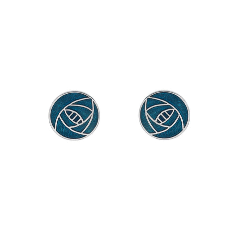 Sea Gems Mackintosh Enamel Turquoise Blue Rose Stud Earrings