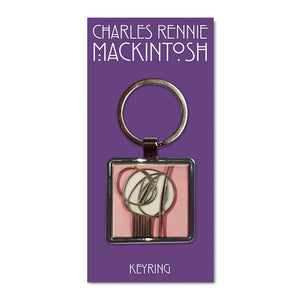Charles Rennie Mackintosh Pink Rose Metal Key Ring