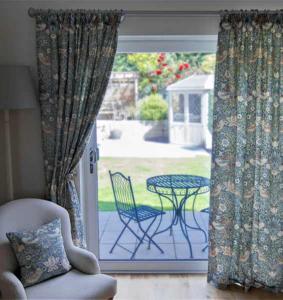 William Morris Strawberry Thief Slate Lined Curtains in 2 lengths - Morris & Co. fabric