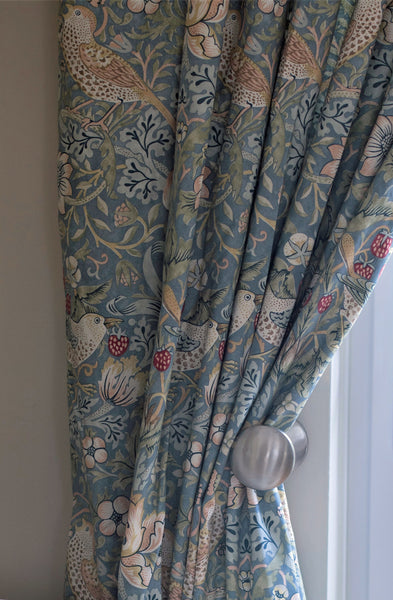 Pair of William Morris Strawberry Thief Slate Lined Curtains in 3 lengths