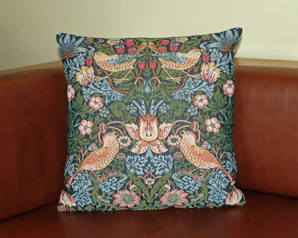 William Morris Strawberry Thief Blue Tapestry Cushion 18"