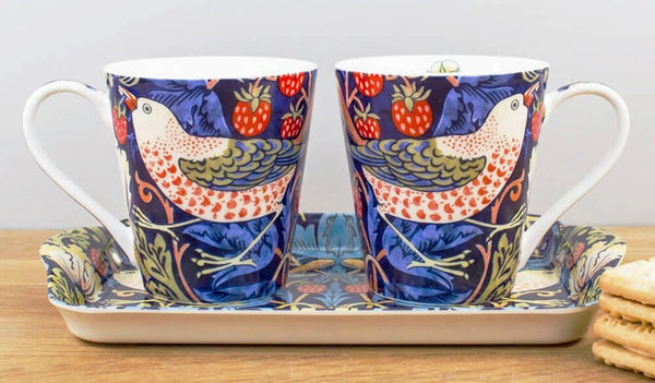 Morris & Co for Pimpernel Strawberry Thief Blue Mugs & Tray Set