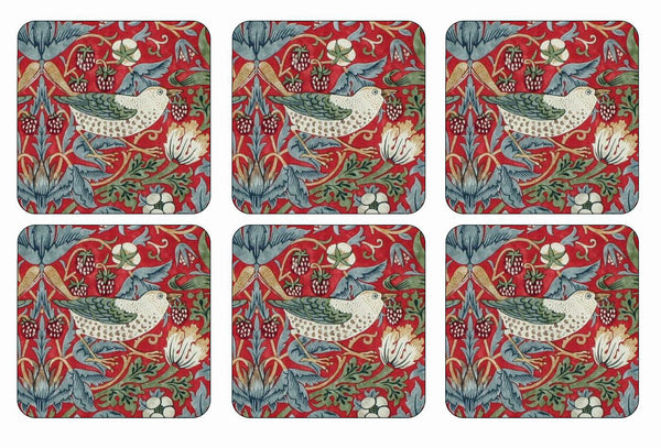 Morris & Co for Pimpernel Strawberry Thief Red Coasters - Set of 6