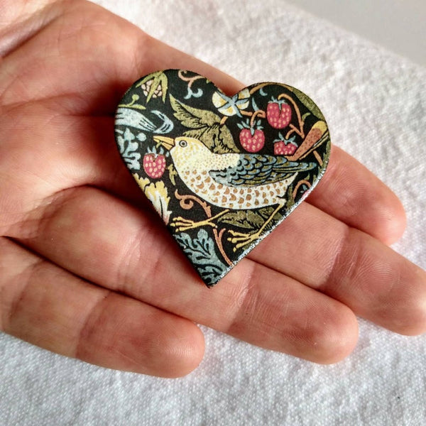 Stockwell Ceramics Strawberry Thief Heart Brooch