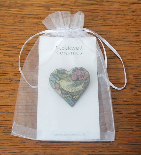 Stockwell Ceramics Strawberry Thief Heart Brooch