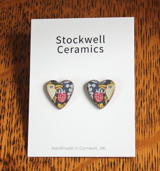 Stockwell Ceramics Strawberry Thief Heart Stud Earrings