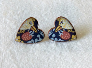 Stockwell Ceramics Strawberry Thief Heart Stud Earrings