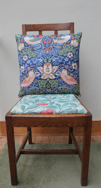William Morris Strawberry Thief Indigo Cushion: Morris & Co. fabric