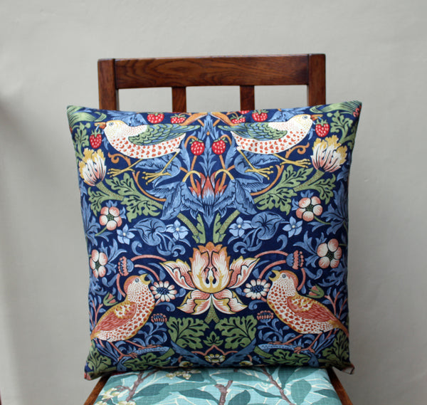 William Morris Strawberry Thief Indigo Cushion Cover: Morris & Co fabric