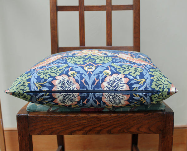 William Morris Strawberry Thief Indigo Cushion: Morris & Co. fabric