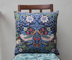 William Morris Strawberry Thief Indigo Cushion Cover: Morris & Co fabric