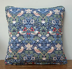 William Morris Strawberry Thief Indigo Piped Edge Cushion