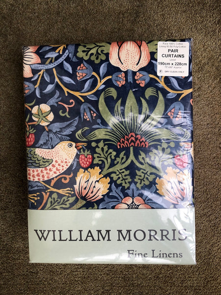 William Morris Strawberry Thief Indigo Lined Curtains in 2 lengths - Morris & Co. fabric