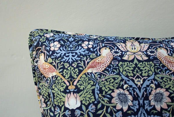 William Morris Strawberry Thief Indigo Piped Edge Cushion Cover