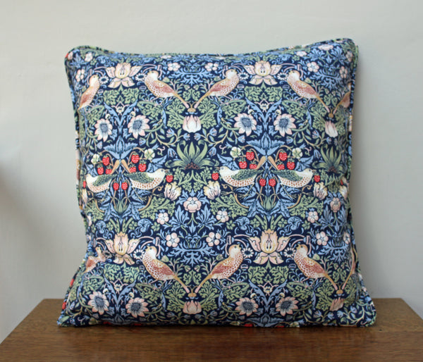 William Morris Strawberry Thief Indigo Piped Edge Cushion Cover