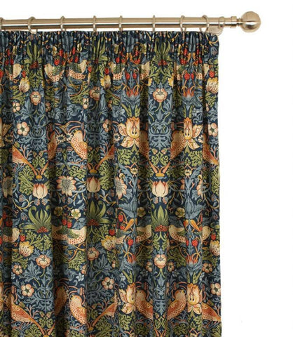 Pair of William Morris Strawberry Thief Indigo Lined Curtains in 3 lengths