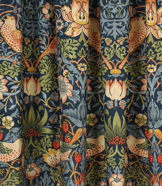 Pair of William Morris Strawberry Thief Indigo Lined Curtains in 3 lengths