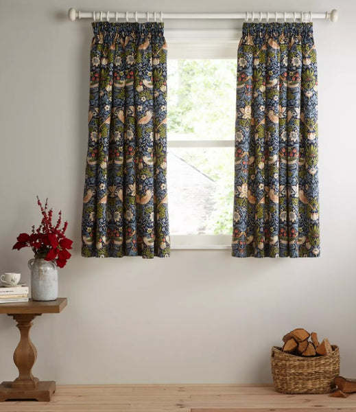William Morris Strawberry Thief Indigo Lined Curtains in 2 lengths - Morris & Co. fabric