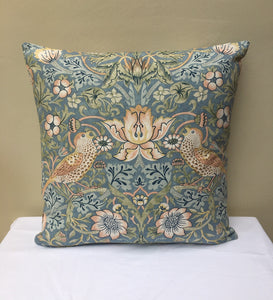 William Morris Strawberry Thief Slate Brown Birds Cushion Cover