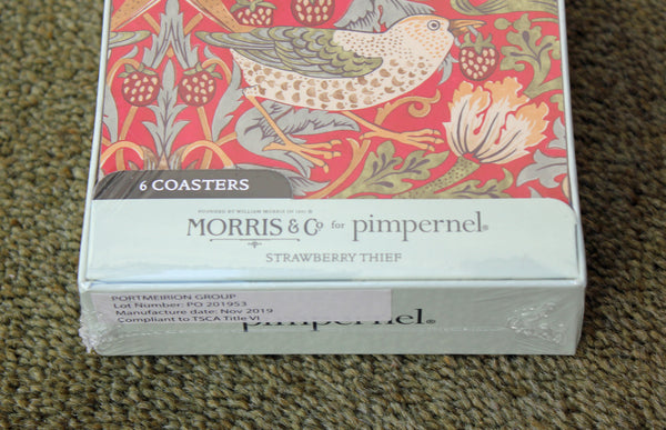 Morris & Co for Pimpernel Strawberry Thief Red Coasters - Set of 6