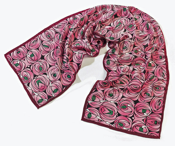 <p>Beautiful and stylish silk scarf in the Rose & Teardrop design by Charles Rennie Mackintosh.</p>