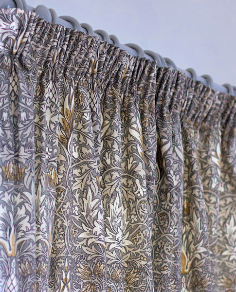 Pair of Snakeshead Pewter & Gold Lined Curtains in 3 lengths - Morris & Co. fabric