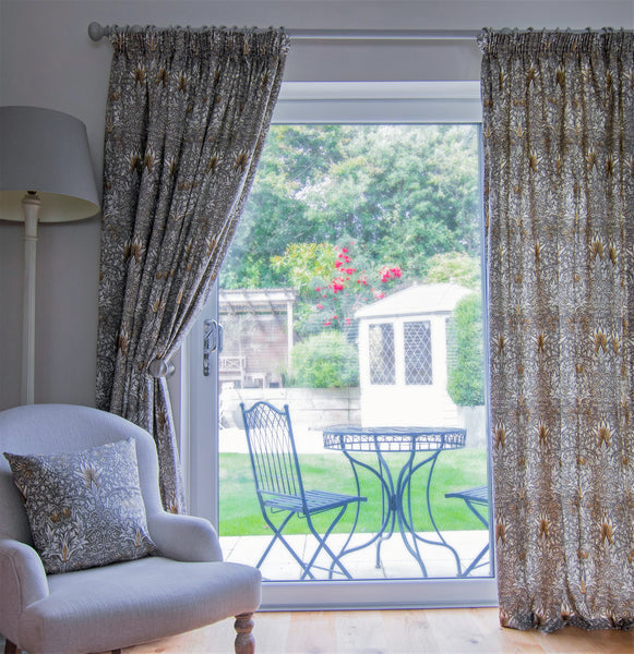 Pair of Snakeshead Pewter & Gold Lined Curtains in 3 lengths - Morris & Co. fabric