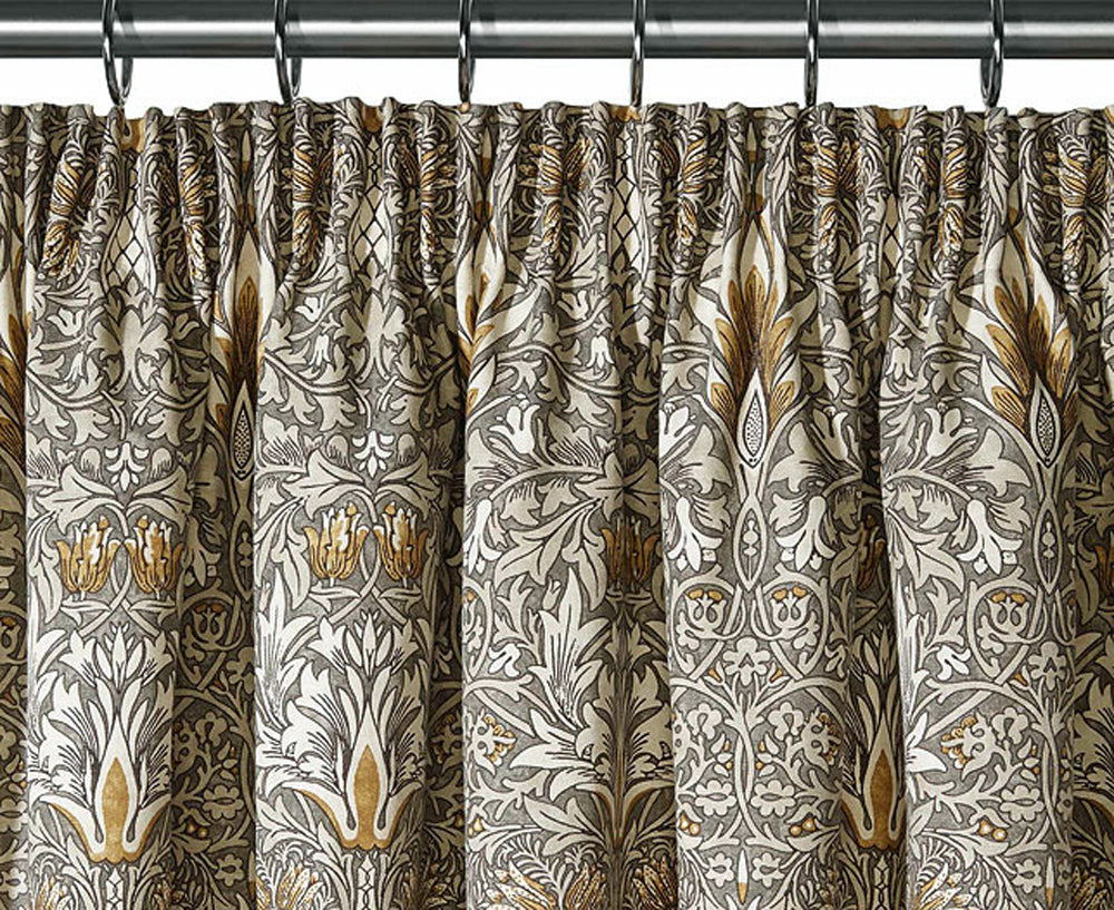 Pair of Snakeshead Pewter & Gold Lined Curtains in 3 lengths - Morris & Co. fabric