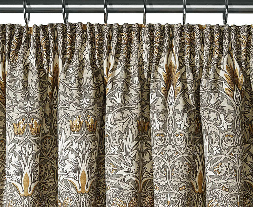 Pair of William Morris Snakeshead Pewter & Gold Lined Curtains in 3 lengths