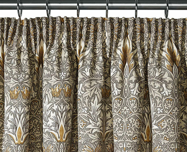 Pair of Snakeshead Pewter & Gold Lined Curtains in 3 lengths - Morris & Co. fabric