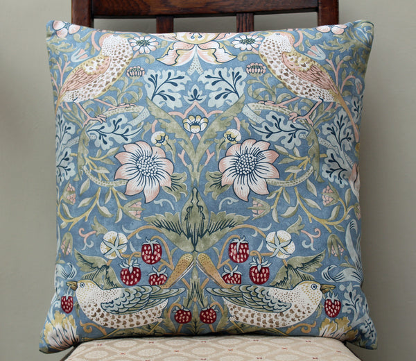 William Morris Strawberry Thief Slate Cushion: Morris & Co fabric