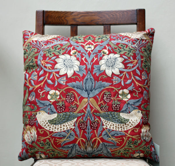 William Morris Strawberry Thief Crimson Cushion: Morris & Co fabric