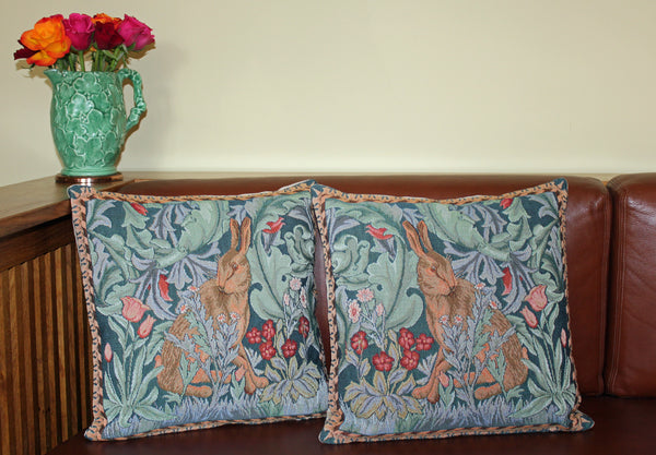 Pair of William Morris The Hare Tapestry Cushions - Left & Right Facing 13"
