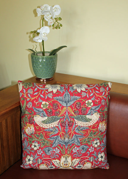 William Morris Strawberry Thief Crimson Cushion Cover: Morris & Co fabric