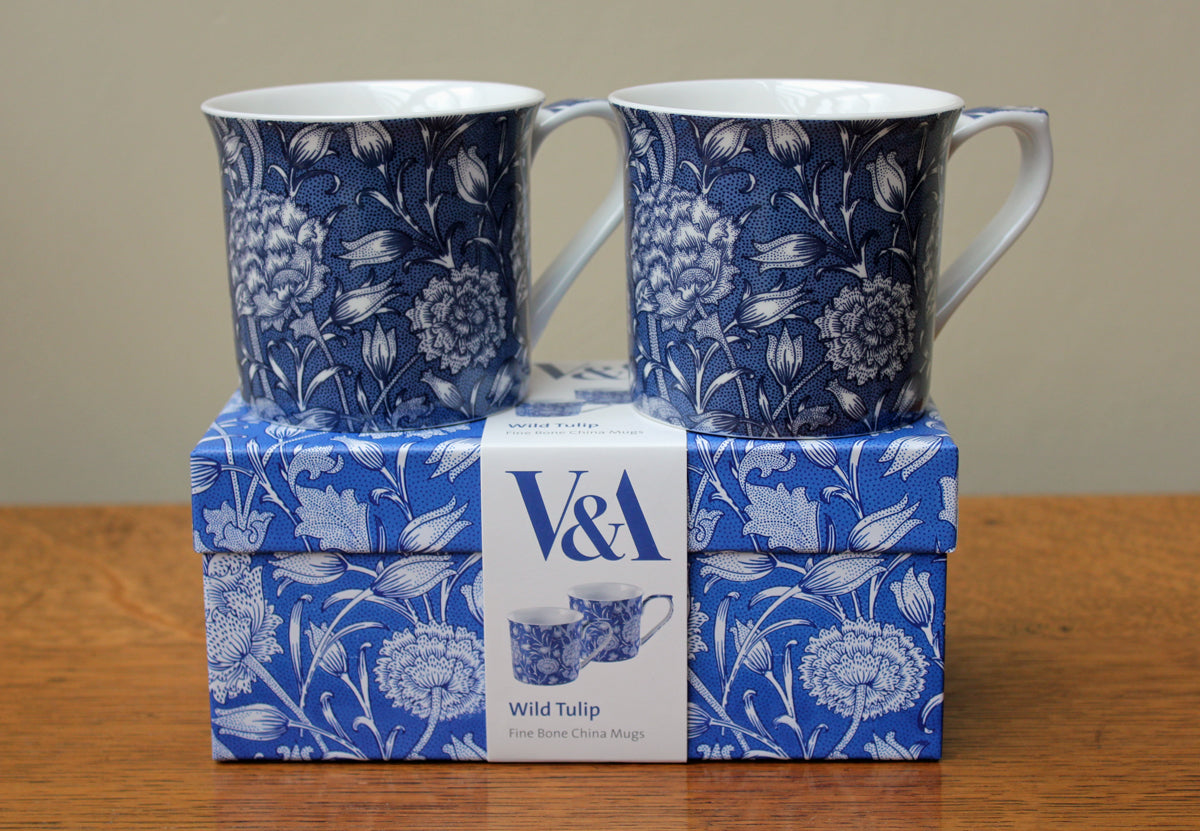 Set of 2 V & A William Morris Wild Tulip Fine China Mugs